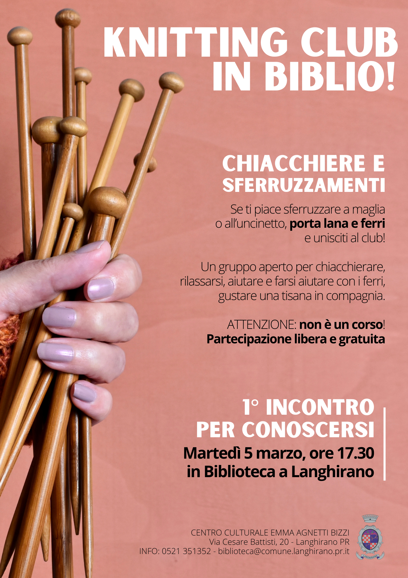 Knitting club in biblioteca in biblioteca di Langhirano